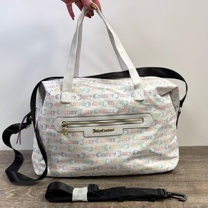 Juicy Couture Logo Print Weekender / Duffle Bag w/Crossbody Strap –Pastel Multi